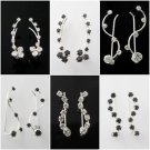 6 pairs Curl Crystal Ear cuff Earrings Clip 925 Sterling Silver Climber Set
