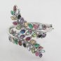 Fern Olive Leaf Wrap Multicolor Gemstone 925 Sterling Silver Bangle Statement