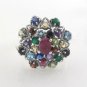 Multi Color Gemstone Sparkle Flower Marcasite Cocktail 925 Sterling Silver Ring