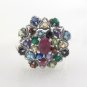 Multi Color Gemstone Sparkle Flower Marcasite Cocktail 925 Sterling Silver Ring