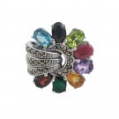 Circle Round Multicolor Gemstone Marcasite 925 Sterling Silver Ring