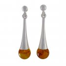 Pendulum Ball Amber Stone 925 Sterling Silver Earrings