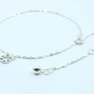 9.5" White Donut Round Circle Crystal Sterling Silver Chain Bell Anklet Bracelet