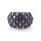 Purple Amethyst Round Chess Band 925 Sterling Silver Ring