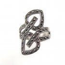 Wrap Double Hearts Marcasite 925 Sterling Silver Ring Vintage