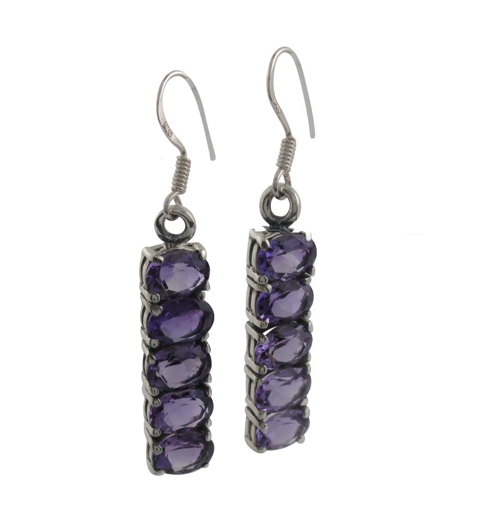 Long Bar Multi Stone Dangle 925 Sterling Silver Dangle Earrings
