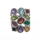 Muticolor Cluster Gemstone Multi Shape 925 Sterling Silver Ring