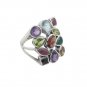 Muticolor Cluster Gemstone Multi Shape 925 Sterling Silver Ring