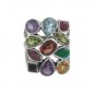 Muticolor Cluster Gemstone Multi Shape 925 Sterling Silver Ring