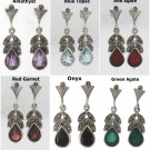 Gemstone Teardrop Grape Marcasite 925 Sterling Silver Stud Earrings