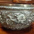 1109g Thai Elephant Horse War Antique 925 Sterling Silver Bowl Home Décor