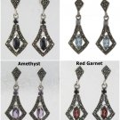 Natural Stone Marquise Marcasite 925 Sterling Silver Earrings Art Deco