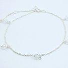 10.5" White Crystal Bead Dangle 925 Sterling Silver Chain Anklet