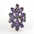 Oval Sunburst Purple Amethyst Stone 925 Sterling Silver Ring
