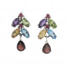 Dangle Garnet Multicolor Stone Grape Fruit 925 Sterling Silver Earrings