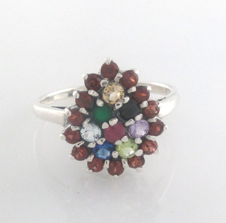 Oval Pear Cluster Multicolor Gemstone 925 Sterling Silver Bridal Ring