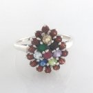 Oval Pear Cluster Multicolor Gemstone 925 Sterling Silver Bridal Ring