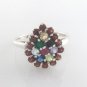 Oval Pear Cluster Multicolor Gemstone 925 Sterling Silver Bridal Ring
