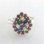 Oval Pear Cluster Multicolor Gemstone 925 Sterling Silver Bridal Ring