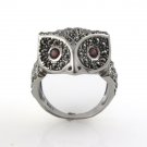 Owl Bird Animal Marcasite 925 Sterling Silver Ring