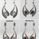 Gemstone Curve Teardrop Marcasite Sterling Silver Stud Earrings