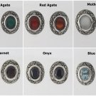 Oval Gem Stone Button Marcasite 925 Sterling Silver Stud Earrings