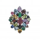 Oval Marquise Cluster Multicolor Gemstone 925 Sterling Silver Ring