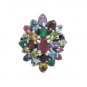 Oval Marquise Cluster Multicolor Gemstone 925 Sterling Silver Ring