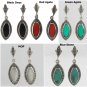 Oval Stone Inlay Dangle Marcasite 925 Sterling Silver Earrings