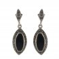 Oval Stone Inlay Dangle Marcasite 925 Sterling Silver Earrings