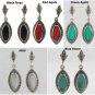 Oval Stone Inlay Dangle Marcasite 925 Sterling Silver Earrings