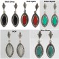 Oval Stone Inlay Dangle Marcasite 925 Sterling Silver Earrings