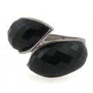Black Onyx Pear Teardrop Wrap 925 Sterling Silver Ring