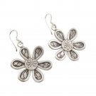 Blossom Flower Petal 925 Sterling Silver Karen Hill Tribe Dangle Hook Earrings