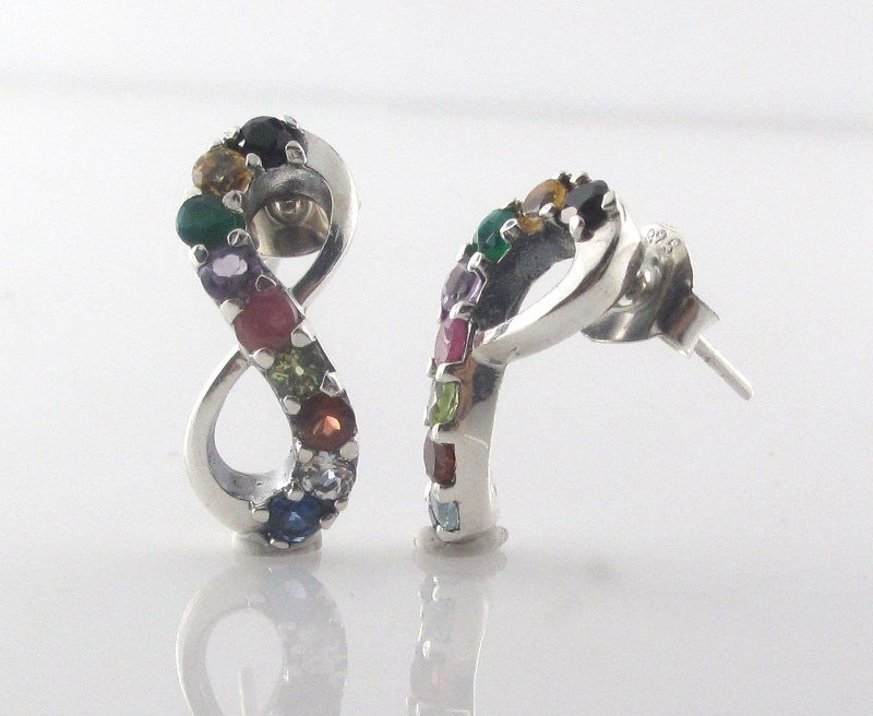 Eternal Love Infinity Multicolor Gemstone 925 Sterling Silver Stud Earrings