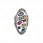 Oval Marcasite Multicolor Cluster Shape Gemstone 925 Sterling Silver Ring
