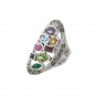 Oval Marcasite Multicolor Cluster Shape Gemstone 925 Sterling Silver Ring