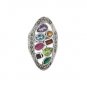 Oval Marcasite Multicolor Cluster Shape Gemstone 925 Sterling Silver Ring