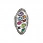 Oval Marcasite Multicolor Cluster Shape Gemstone 925 Sterling Silver Ring