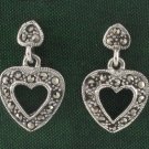 Open Love Heart Marcasite Pave 925 Sterling Silver Stud Earrings