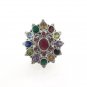 Multi Color Gemstone Marcasite Star Burst Cocktail 925 Sterling Silver Ring