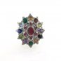 Multi Color Gemstone Marcasite Star Burst Cocktail 925 Sterling Silver Ring