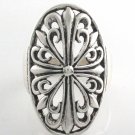Fleur de lis Curl Filigree Oval Gothic Cross 925 Sterling Silver Ring