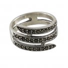 Ribbon Wrap Line 925 Sterling Silver Marcasite Ring