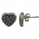 Love Heart Valentine Marcasite 925 Sterling Silver Stud Earrings