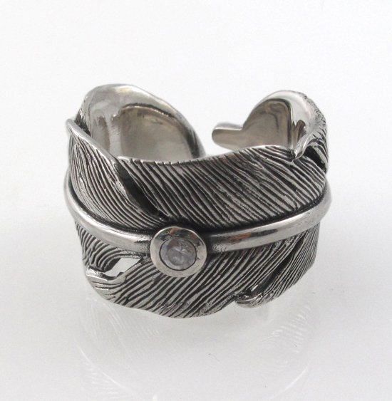 White CZ Bird Feather Leaf Wrap 925 Sterling Silver Ring Free Size
