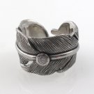 White CZ Bird Feather Leaf Wrap 925 Sterling Silver Ring Free Size