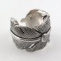 White CZ Bird Feather Leaf Wrap 925 Sterling Silver Ring Free Size
