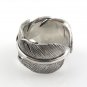 White CZ Bird Feather Leaf Wrap 925 Sterling Silver Ring Free Size