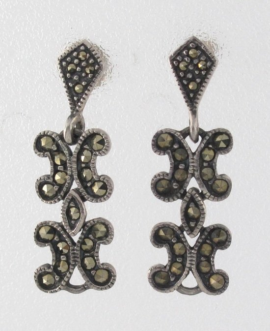 Fleur de lis Drop Vintage Marcasite 925 Sterling Silver Earrings